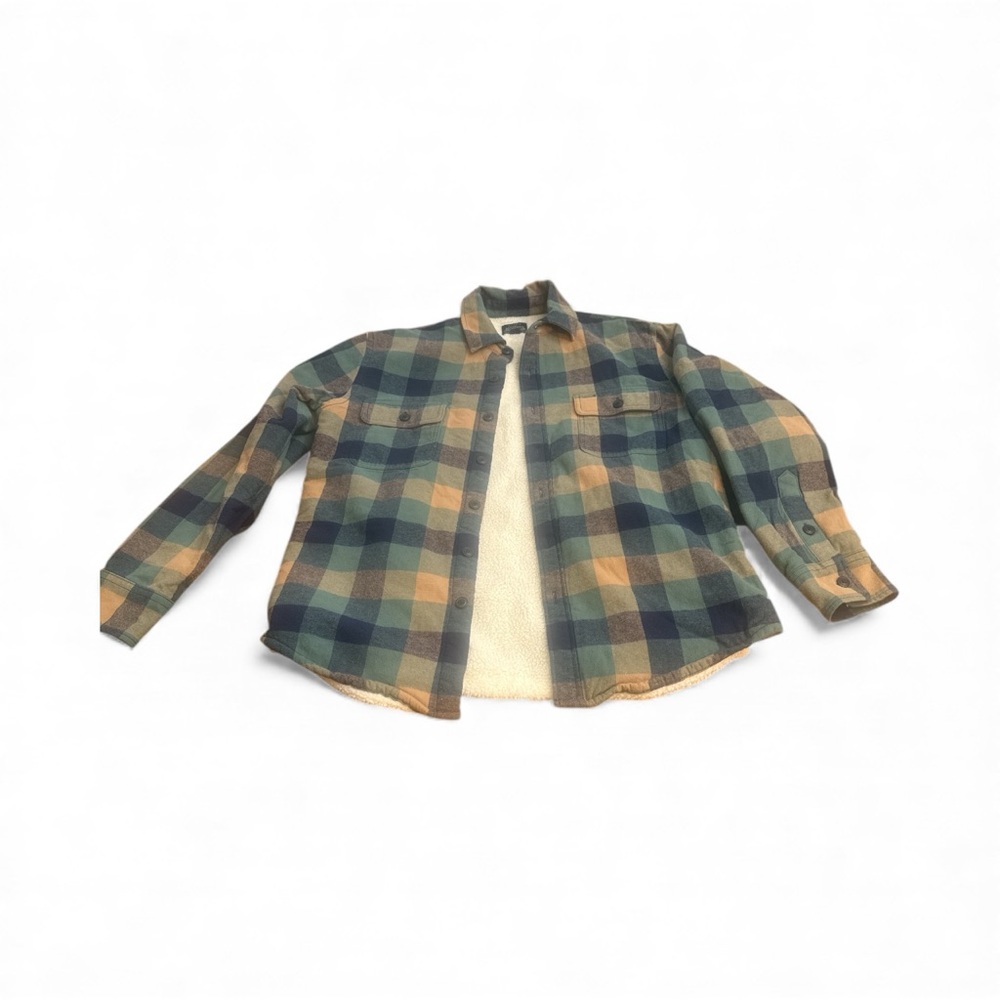 J.Crew Sherpa-Lined Flannel Shirt Jacket 100% Cotton Shell Plaid Fair Trade cozy